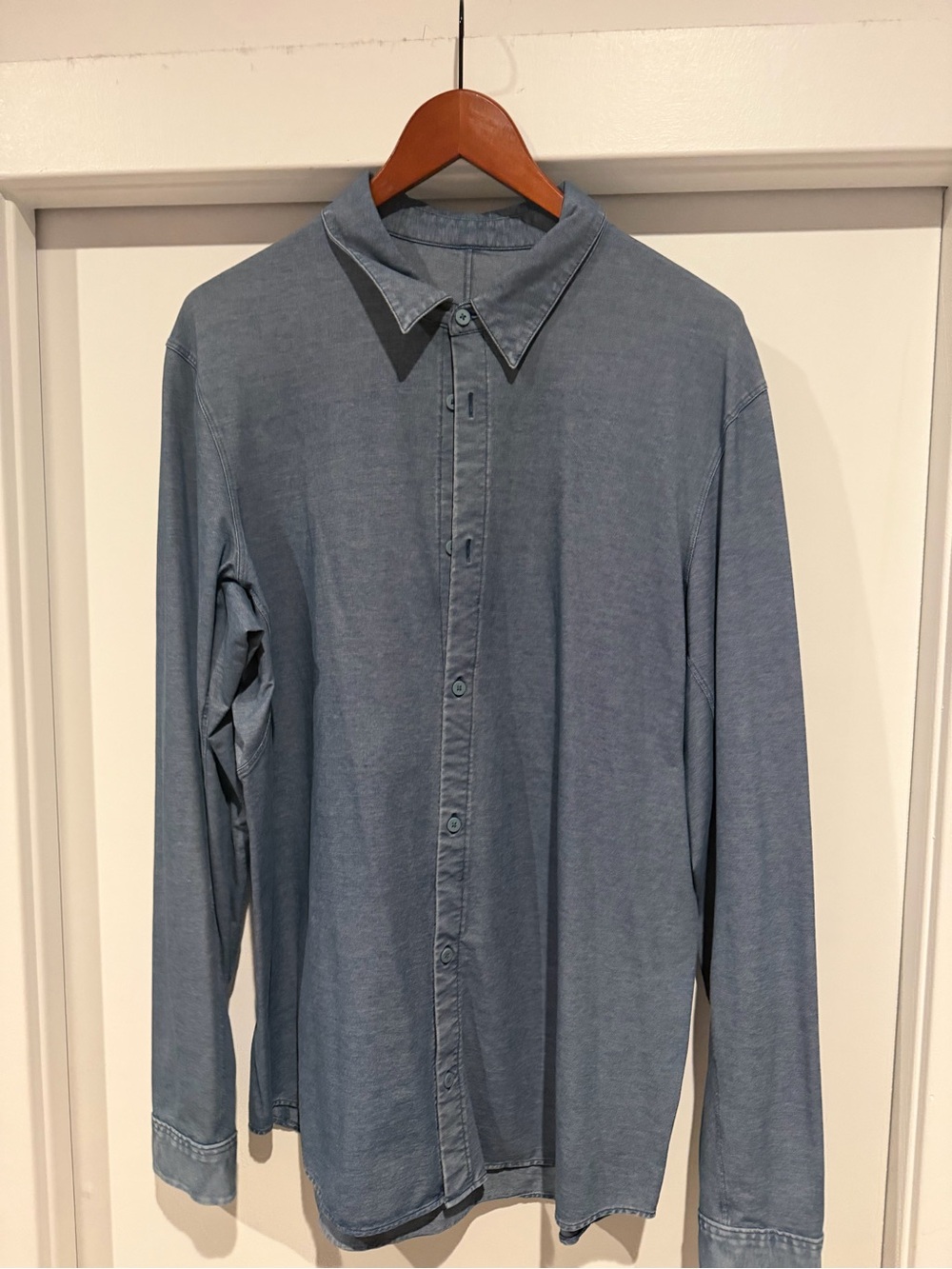 lululemon athletica faded denim blue long-sleeve button-down